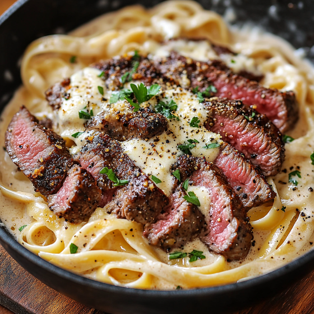 Beef and Bowtie Pasta with Alfredo Sauce-novarecipes