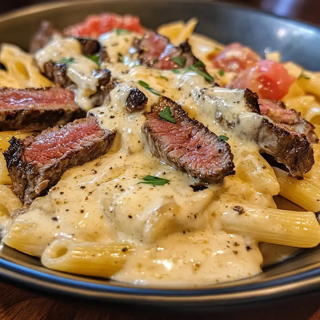 Beef and Bowtie Pasta with Alfredo Sauce-novarecipes