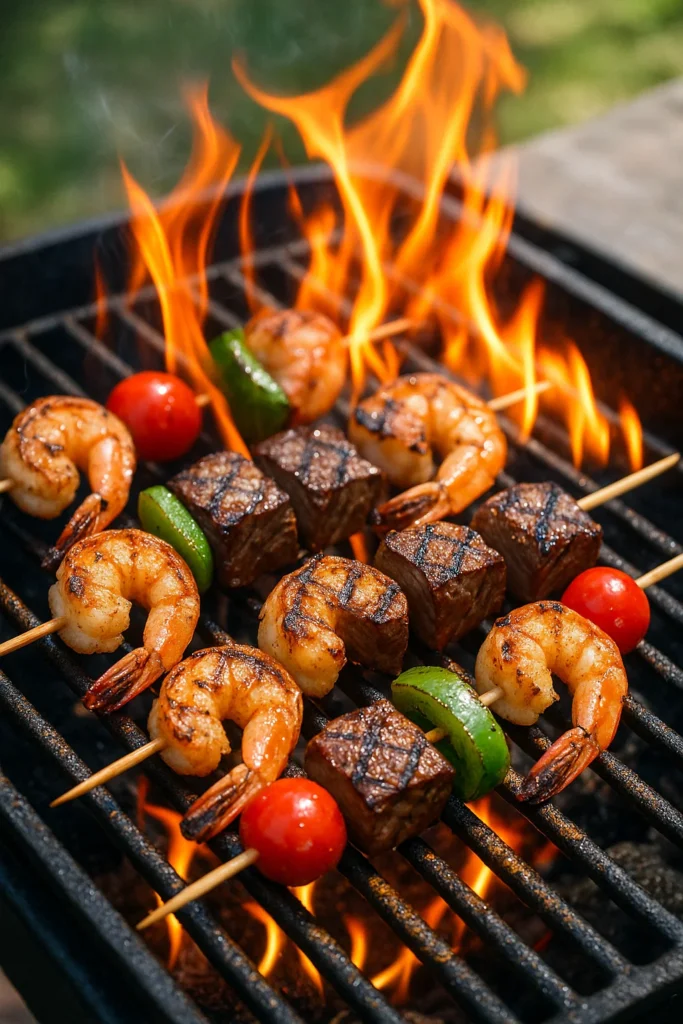Grilled Surf & Turf Skewers with Chimichurri: A Backyard BBQ Hit 11 skewering shrimp and steak for BBQ novarecipes